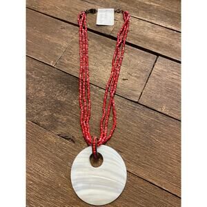 Red Coral Beaded Necklace with Shell Pendant